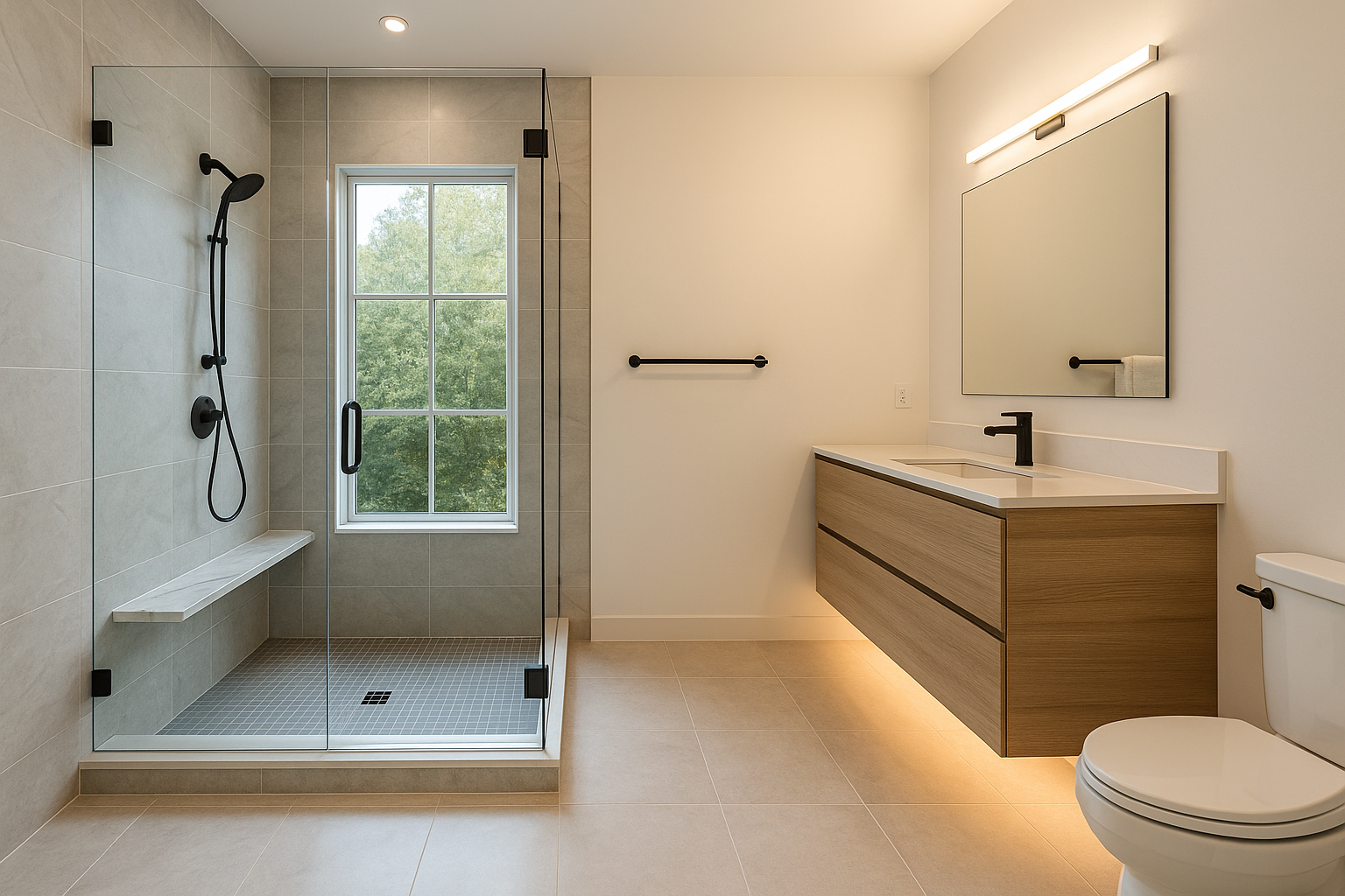 Modern tile and glass shower